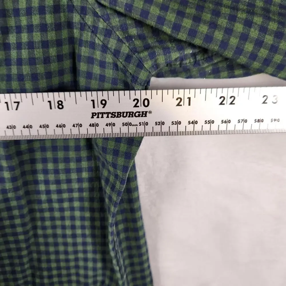 J Crew Mercantile Flex Shirt M Green Blue Gingham Button Down Long Sleeve Casual
